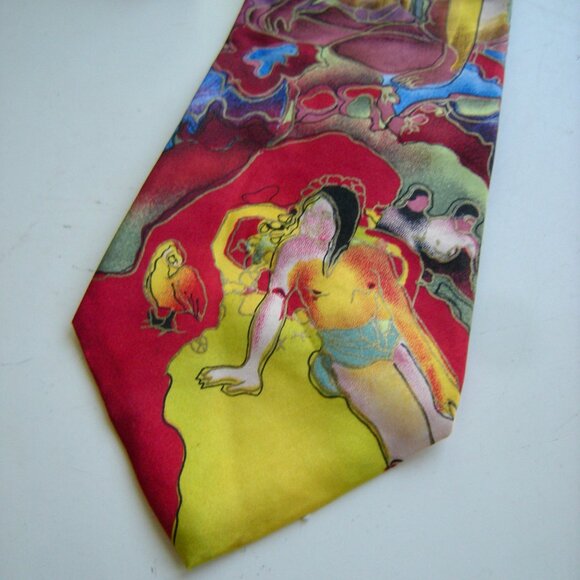 Grace Newburger Designer Silk Tie - Tribute To Gaugin Boho Artistic Gift - Picture 6 of 9